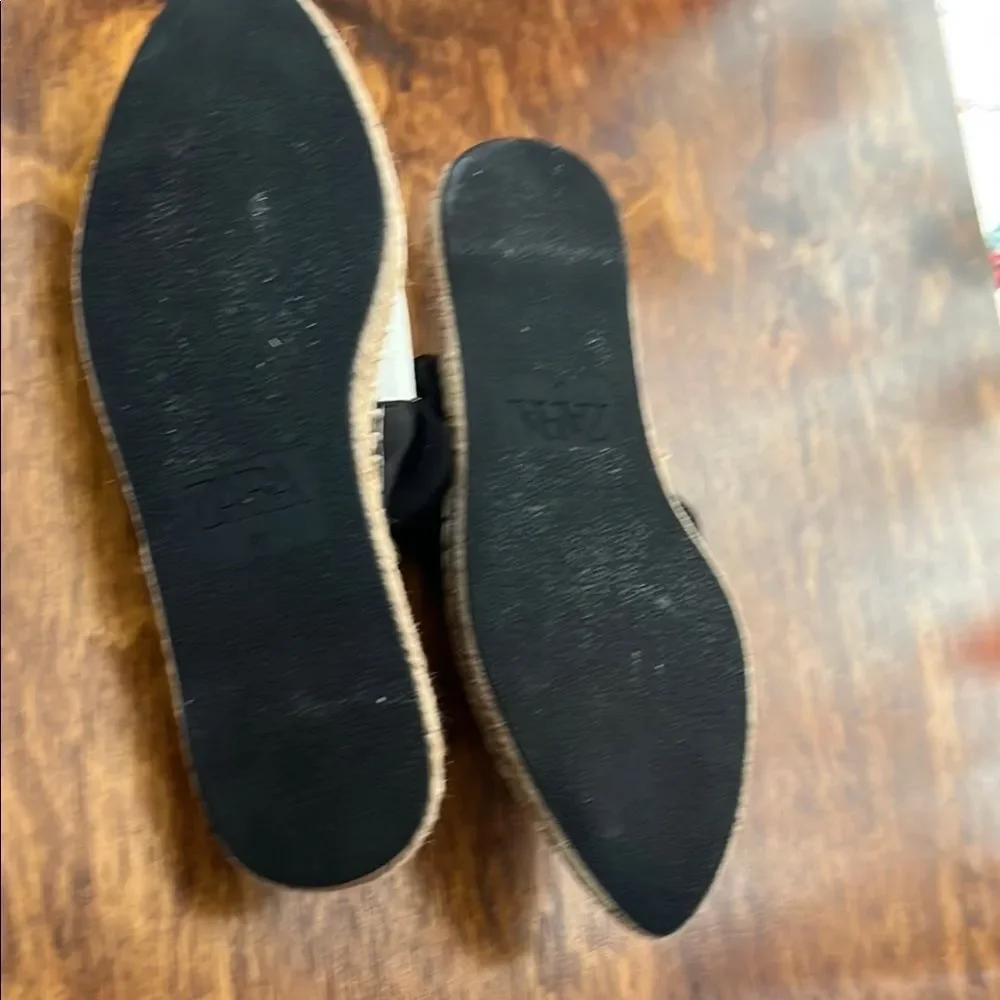 Zara Black and White Espadrille Flats with Bow Accent